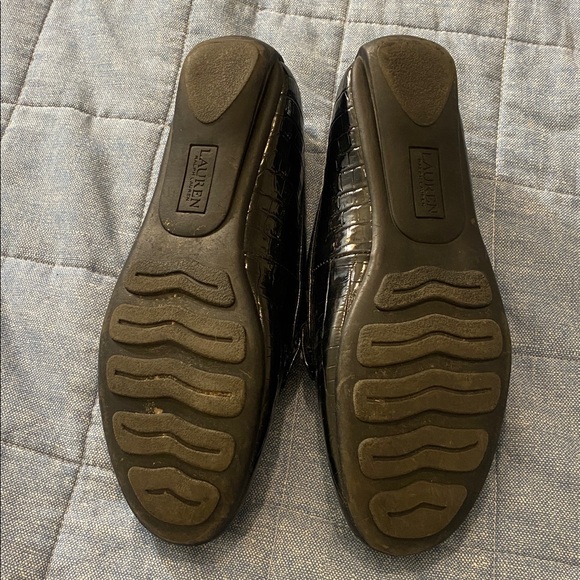 Ralph Lauren Black Croc-Embossed Patent Faux  Leather Loafers with RL Hardware - Picture 4 of 7
